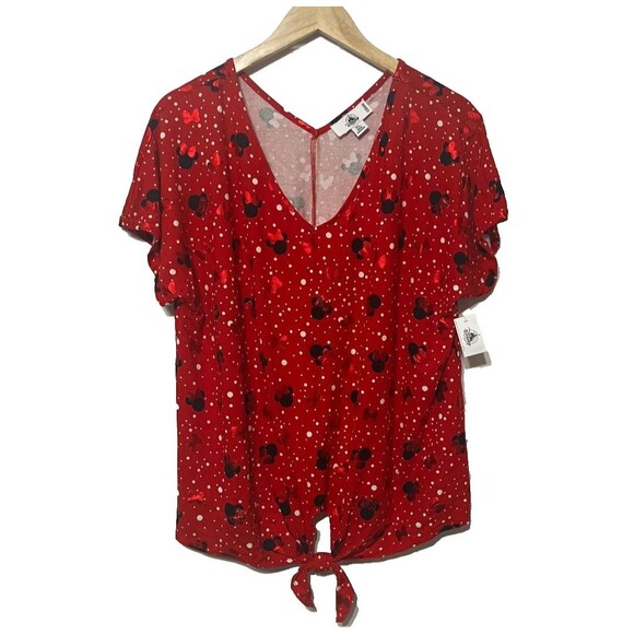 Disney Tops - NWT Disney Parks Women’s XL Red Minnie Mouse Sequin V-Neck Short Sleeve Top